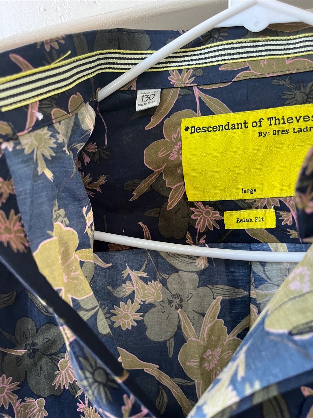 Descendant of Thieves Floral Button-Up Shirt in Navy with Pink & Olive - Picture 4 of 7